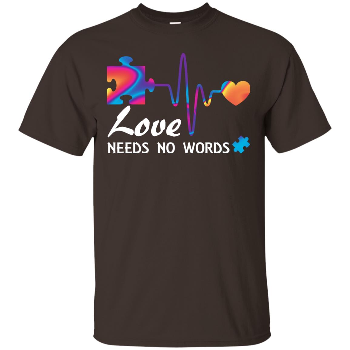 Love Needs No Words Puzzle Heartbeat Gift Shirt For Autism Awareness Dark Chocolate