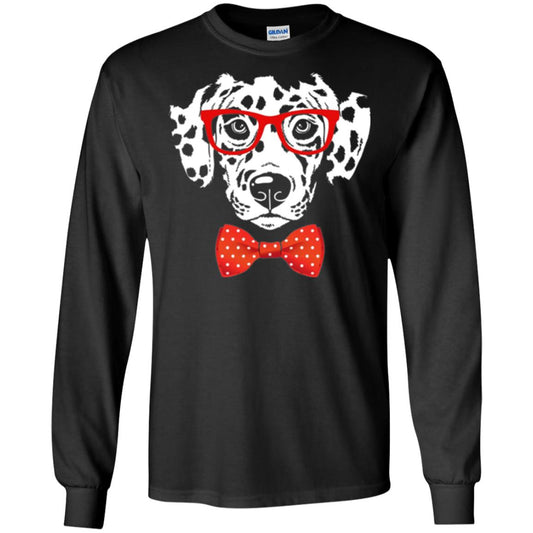 Dog Lover T-shirt Hipster Dog Dalmatian Wearing Glasses Black