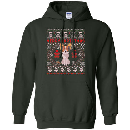 Dog Lover T-shirt Papillon Dog Merry Christmas Forest Green