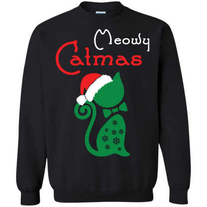 Cat Christmas T-Shirt Meowy Catmas Black