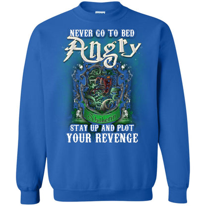 Never Go To Bed Angry Stay Up And Plot Your Revenge Slytherin House Harry Potter Shirt Royal