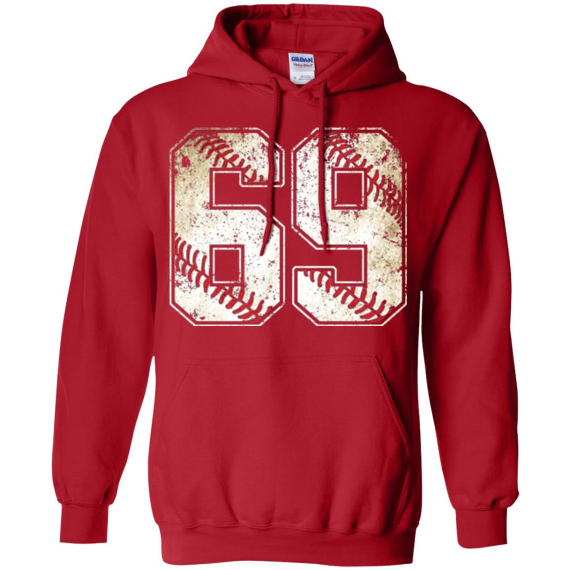 Baseball Player T-shirt Jersey Number 69 Retro Vintage Red