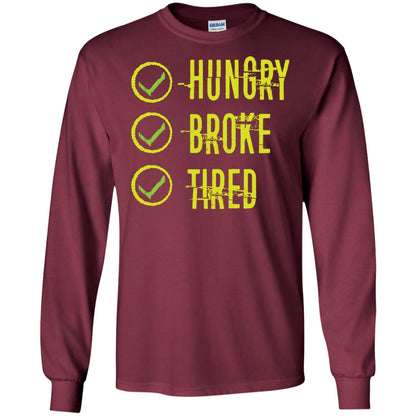 Hungry Broke Tired Check Mark T-shirt Maroon