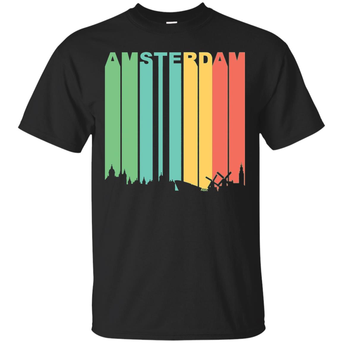 Retro Amsterdam Netherlands Cityscape Downtown Skyline Shirt Black