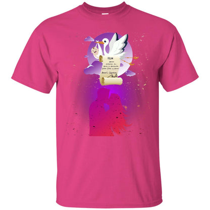 Stork Carrying Baby Mom And Dad Shirt For Women Heliconia