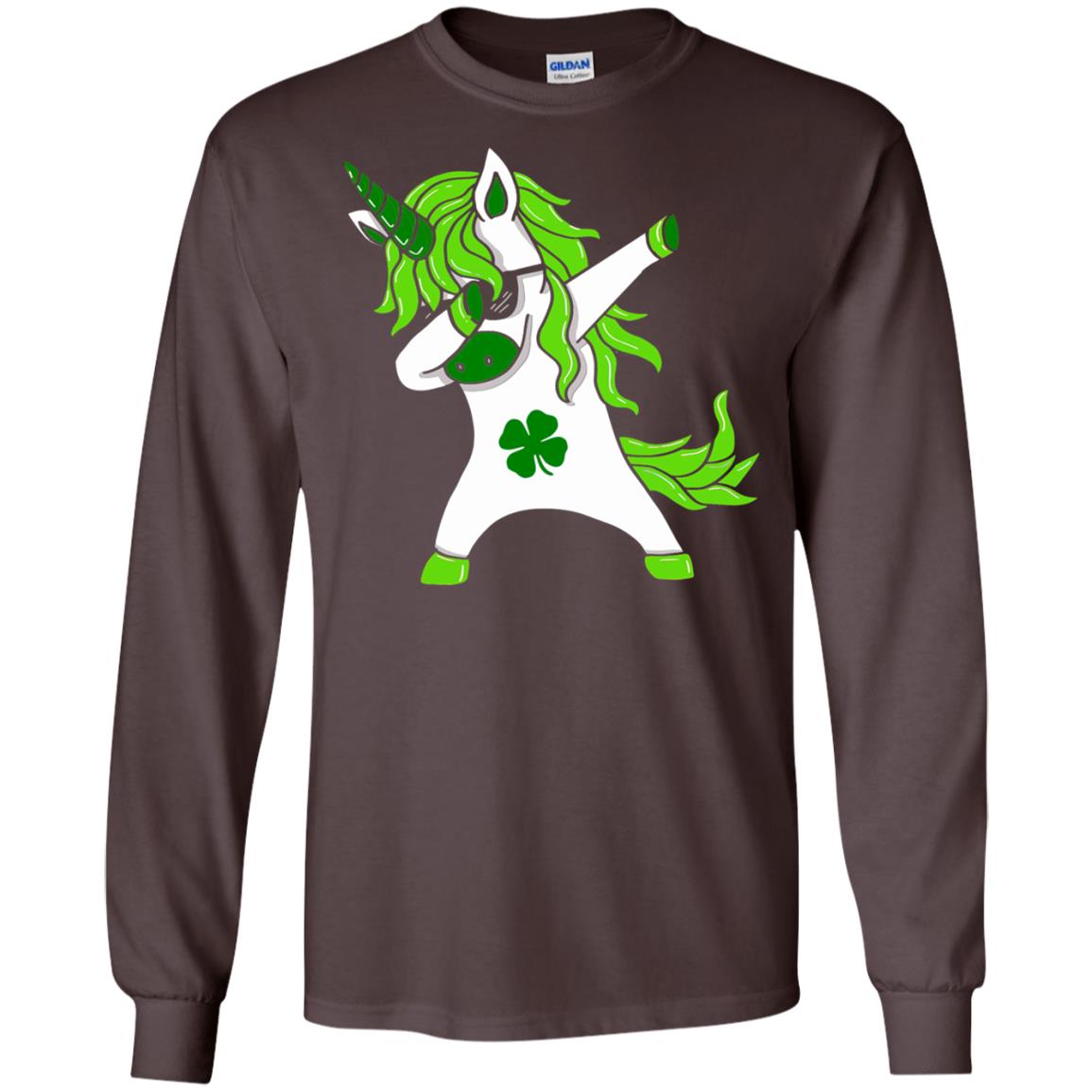 Dabbing Unicorn St Patricks Day Lepricorn T-shirt Dark Chocolate