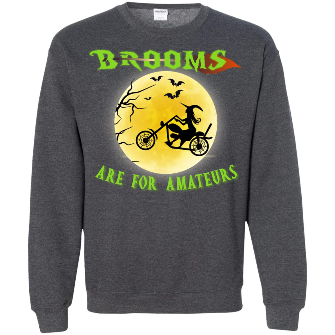 Brooms Are For Amateurs Witches Ride A Motorcycle Funny Halloween Shirt Dark Heather