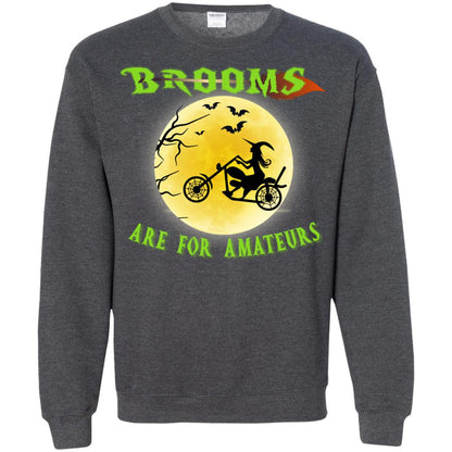 Brooms Are For Amateurs Witches Ride A Motorcycle Funny Halloween Shirt Dark Heather