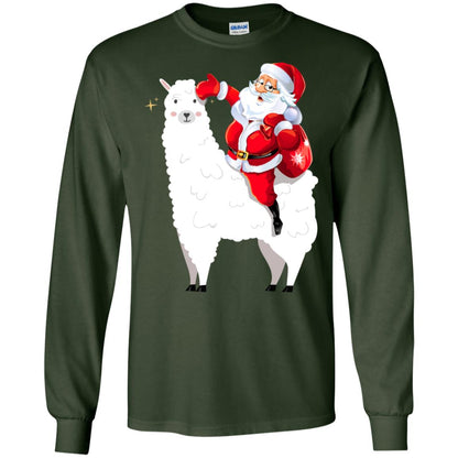 Alpaca Llama And Santa Claus X-mas Gift Shirt Forest Green