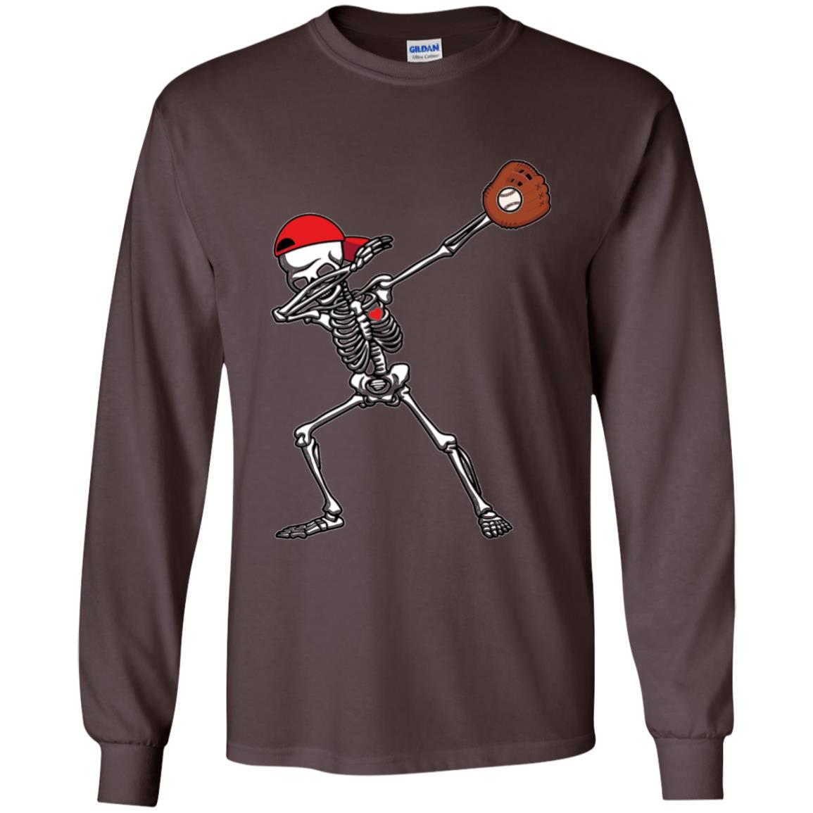 Dabbing Skeleton Baseball Lover T-shirt Dark Chocolate