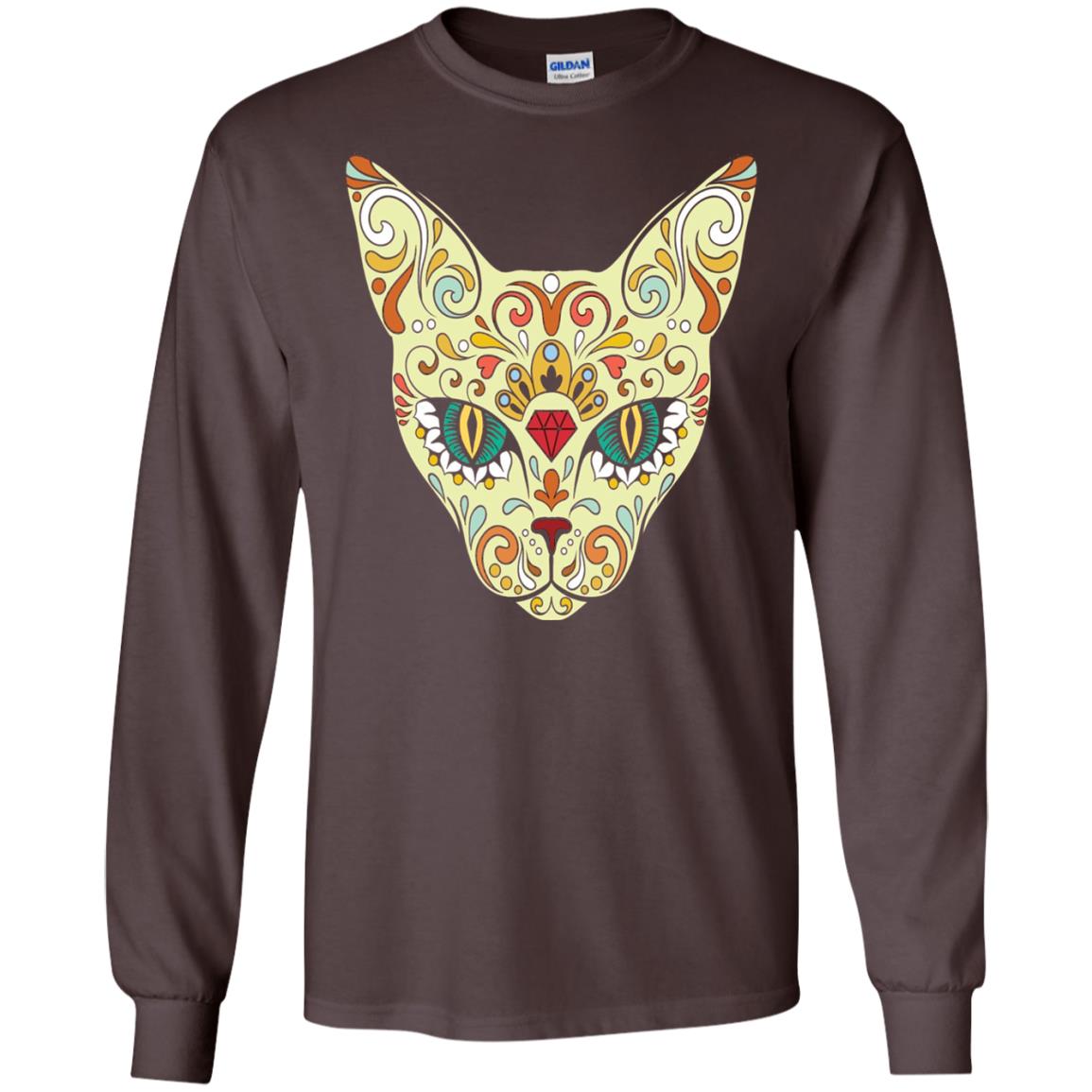 Cat Sugar Skull Design T-shirt Dark Chocolate