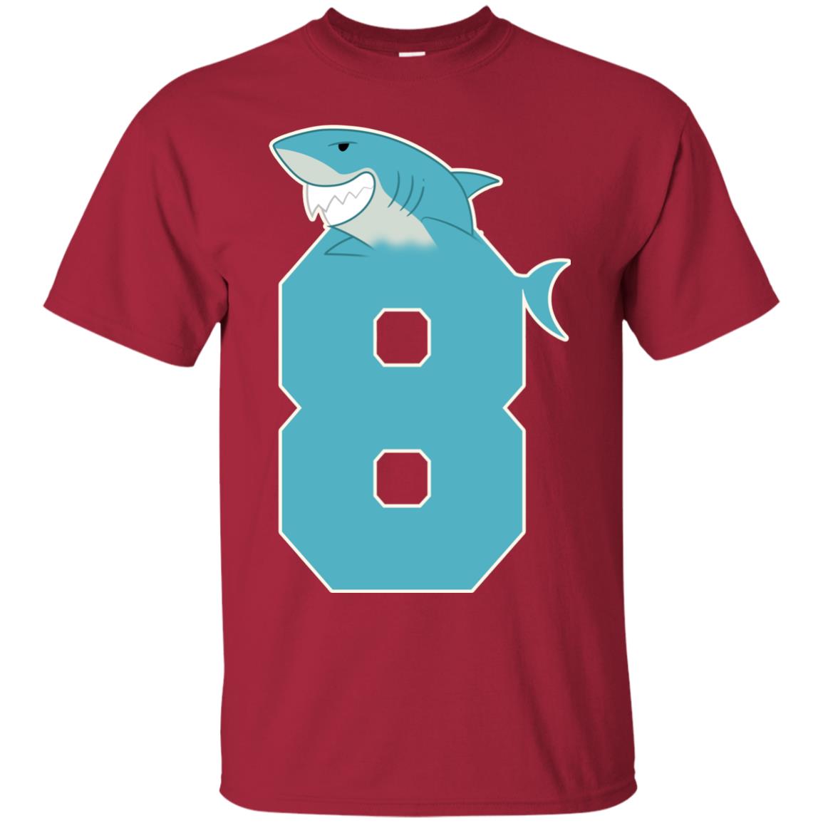 8th Birthday Shark Party Shirt Cardinal