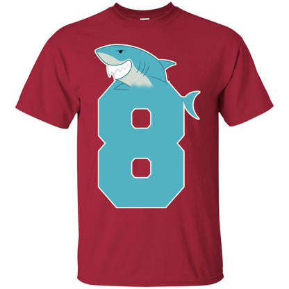 8th Birthday Shark Party Shirt Cardinal