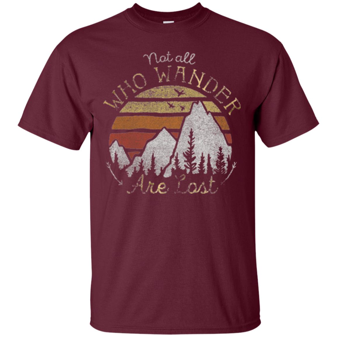 Gradient Mountain Gold T-shirt Not All Who Wander Are Lost Maroon
