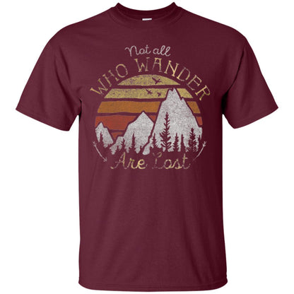 Gradient Mountain Gold T-shirt Not All Who Wander Are Lost Maroon