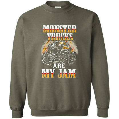 Funny Trucker T-shirt Monster Truck Are My Jam Military Green