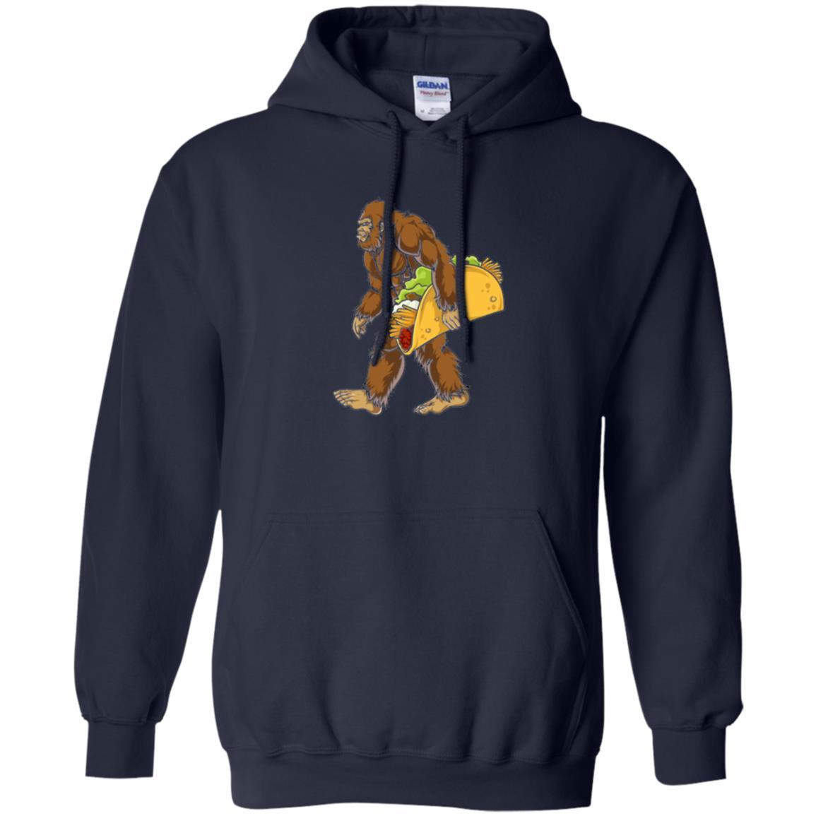 Camping T-shirt Bigfoot Sasquatch Carrying Taco Navy