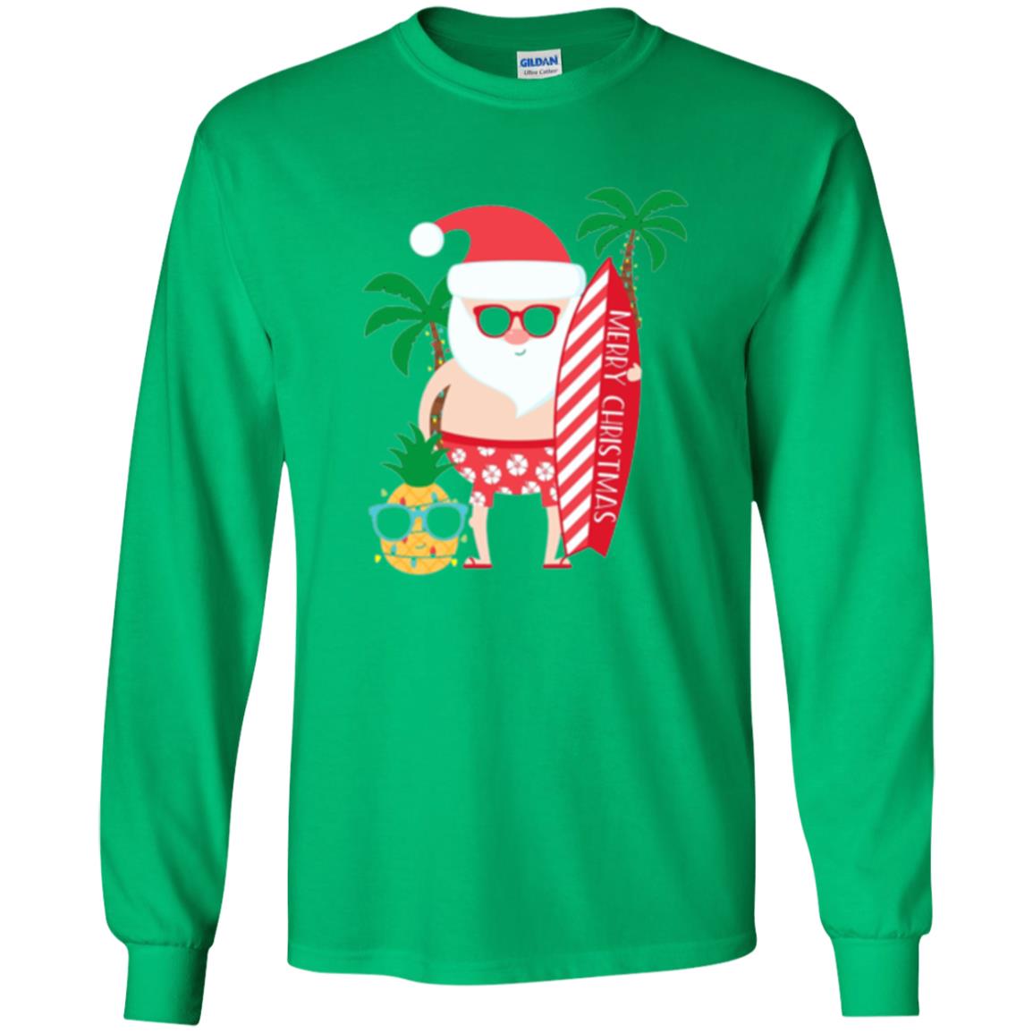 Christmas T-shirt Santa Claus Surfing Hawaiian Irish Green