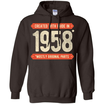 Created With Pride In 1958 Mostly Original Parts 60th Birthday T-shirt Dark Chocolate
