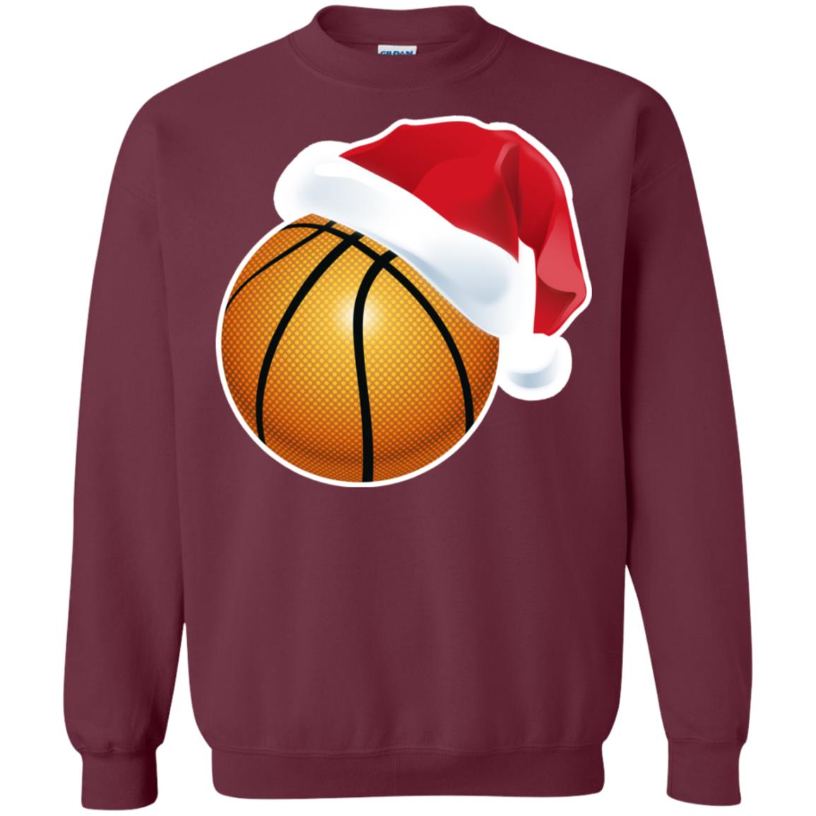 Basketball With Santa Claus Hat X-mas Shirt For Basketball Lovers Maroon