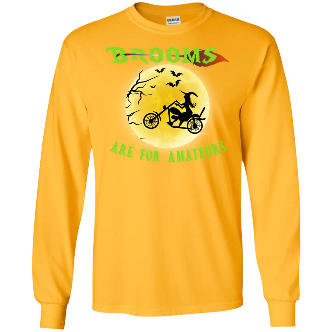 Brooms Are For Amateurs Witches Ride A Motorcycle Funny Halloween Shirt Gold