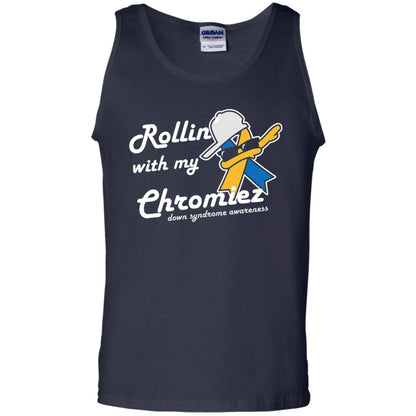 Rolling With My Ehromiez Down Syndrome Awareness T-shirt Navy