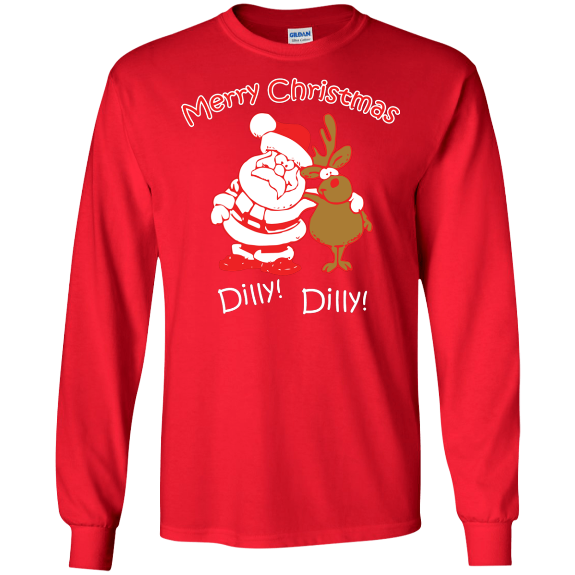 Christmas T-Shirt Merry Christmas Santa And Reindeer Dilly! Dilly! Red