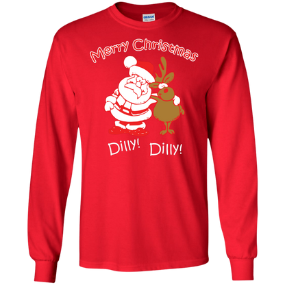 Christmas T-Shirt Merry Christmas Santa And Reindeer Dilly! Dilly! Red