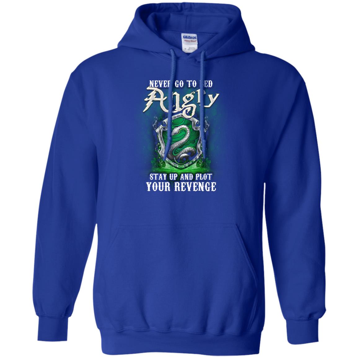 Never Go To Bed Angry Stay Up And Plot Your Revenge Slytherin House Harry Potter Fan Shirt Royal