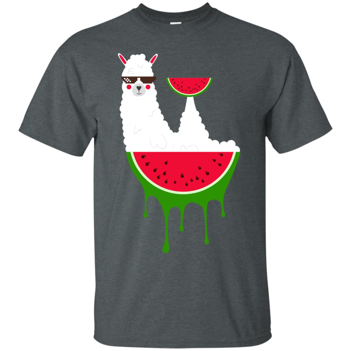 Watermelon Llama Funny Summer Melon Fruit Shirt Dark Heather