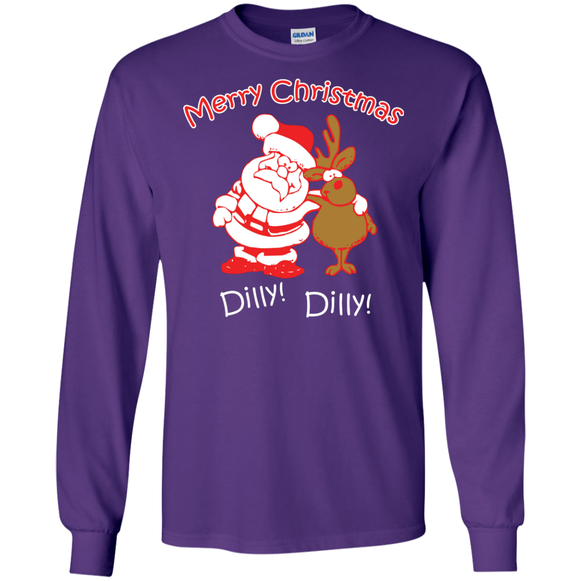 Christmas T-Shirt Merry Christmas Santa And Reindeer Dilly! Dilly! Purple