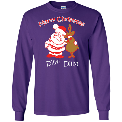 Christmas T-Shirt Merry Christmas Santa And Reindeer Dilly! Dilly! Purple