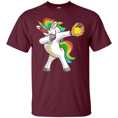 Dabbing Unicorn Softball T-shirt Funny Dabbing Maroon