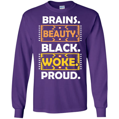Brains Beauty Black Woke Proud African American T-shirt Purple