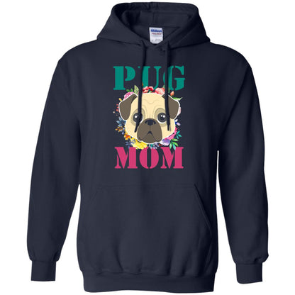 Floral Pug Mom T-shirt Puppy Pet Lover Navy