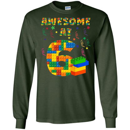 Awesome At 6 Age 6 Six Blocks Bricks Theme Shirt Forest Green