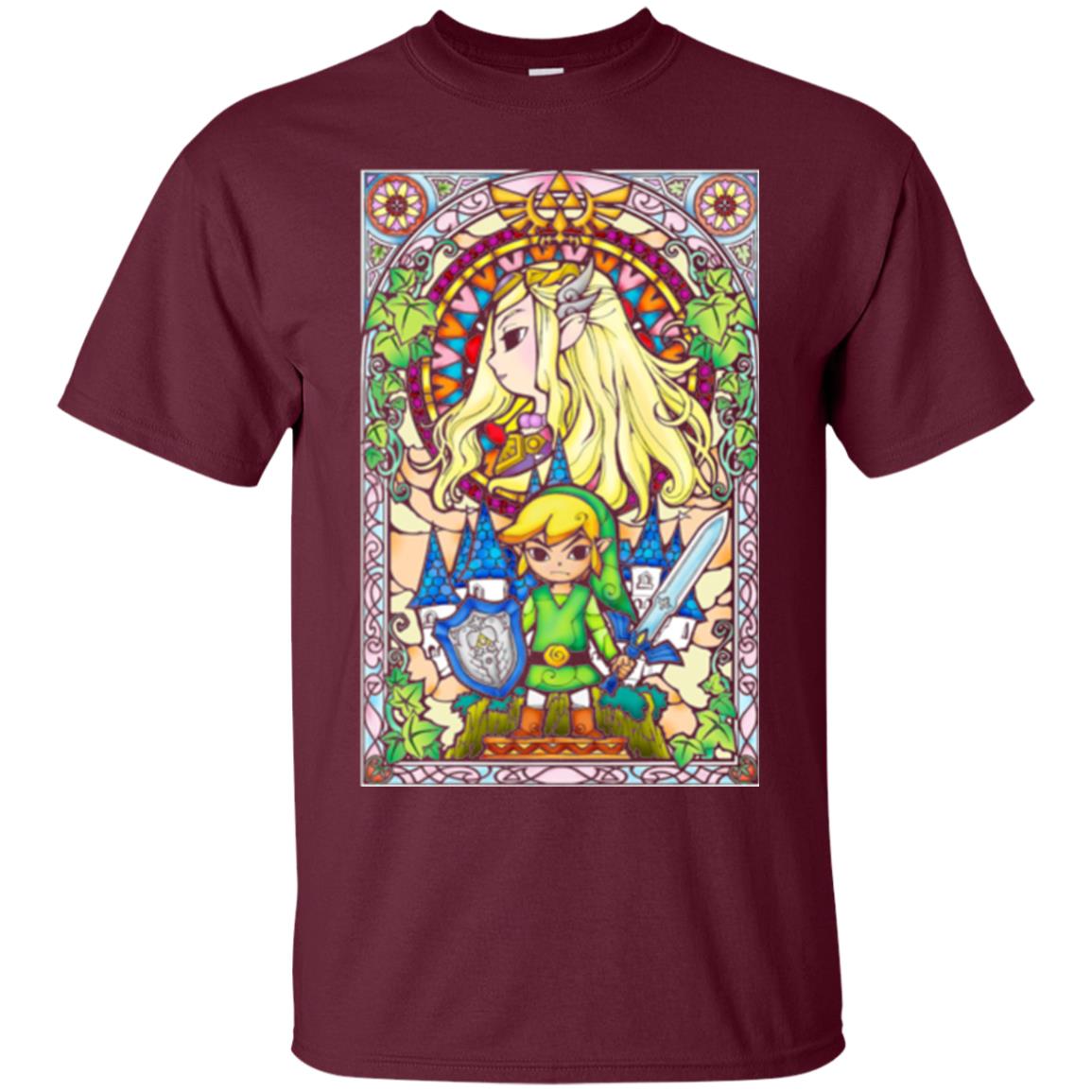 Nintendo Zelda Link T-shirt The Princess Stained Glass Maroon