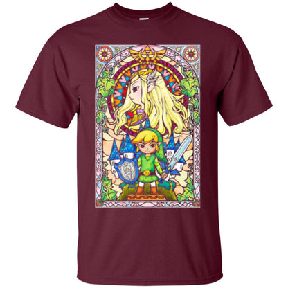 Nintendo Zelda Link T-shirt The Princess Stained Glass Maroon