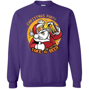Christmas Party Take A Beer Santa X-mas Gift ShirtG180 Gildan Crewneck Pullover Sweatshirt 8 oz.