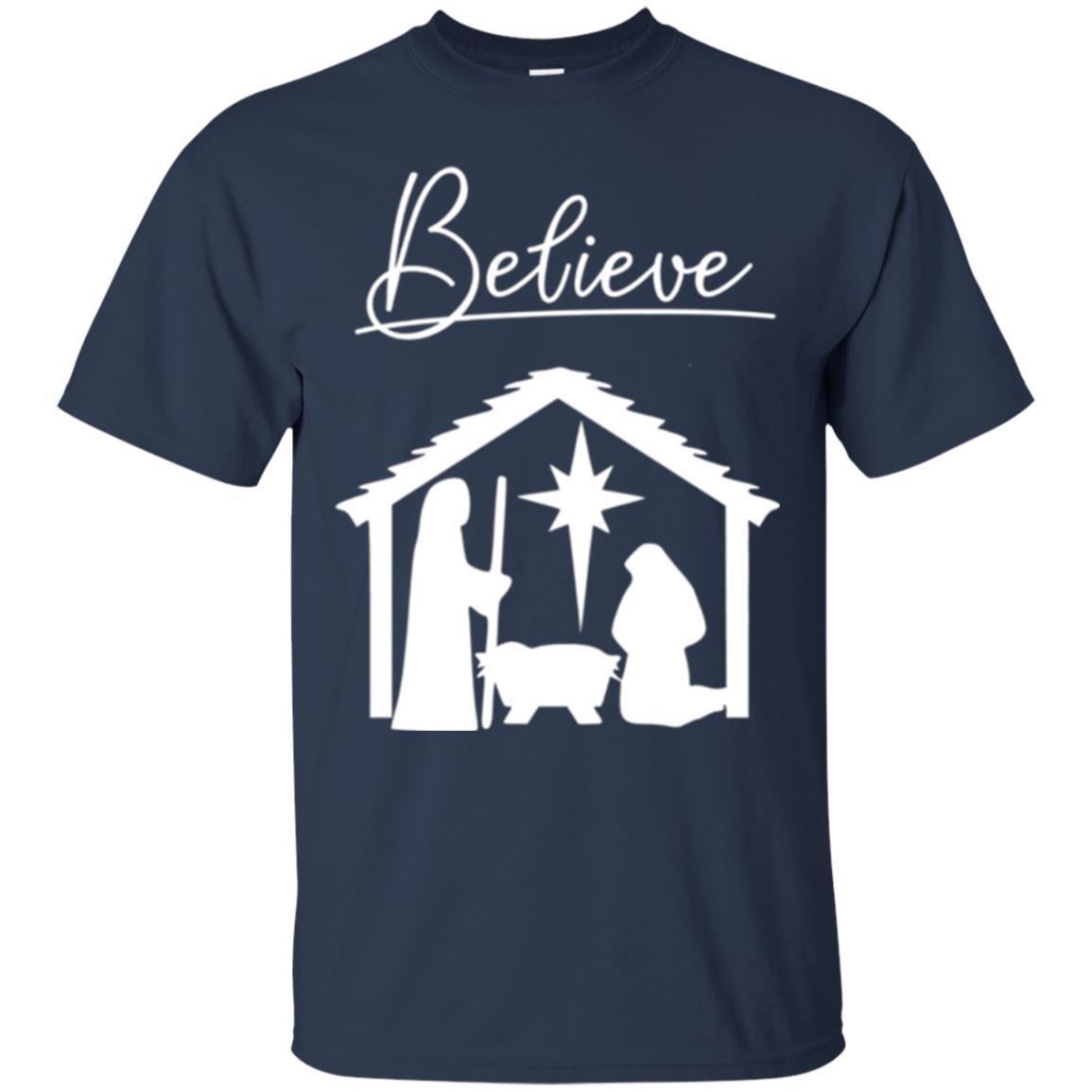 Christian Christmas T-shirt Believe Jesus Celebrate Navy