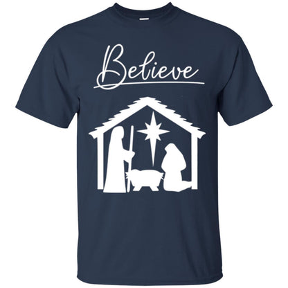 Christian Christmas T-shirt Believe Jesus Celebrate Navy