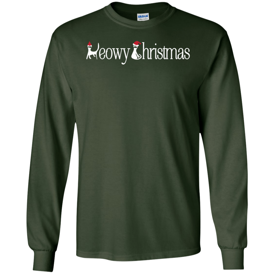 Christmas T-shirt Meowy Christmas Forest Green