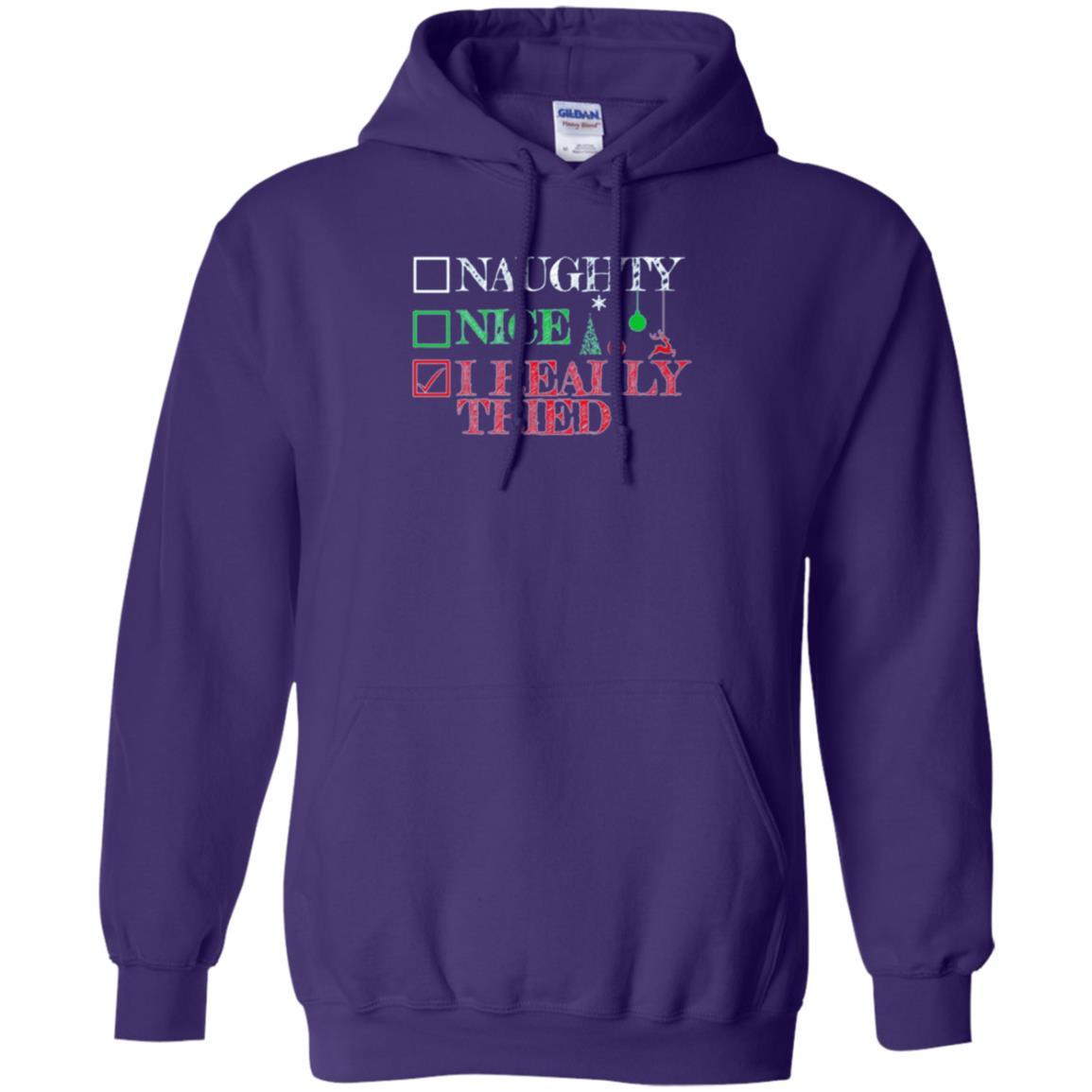 Christmas T-shirt Naugth Nice I Ready Tried Purple