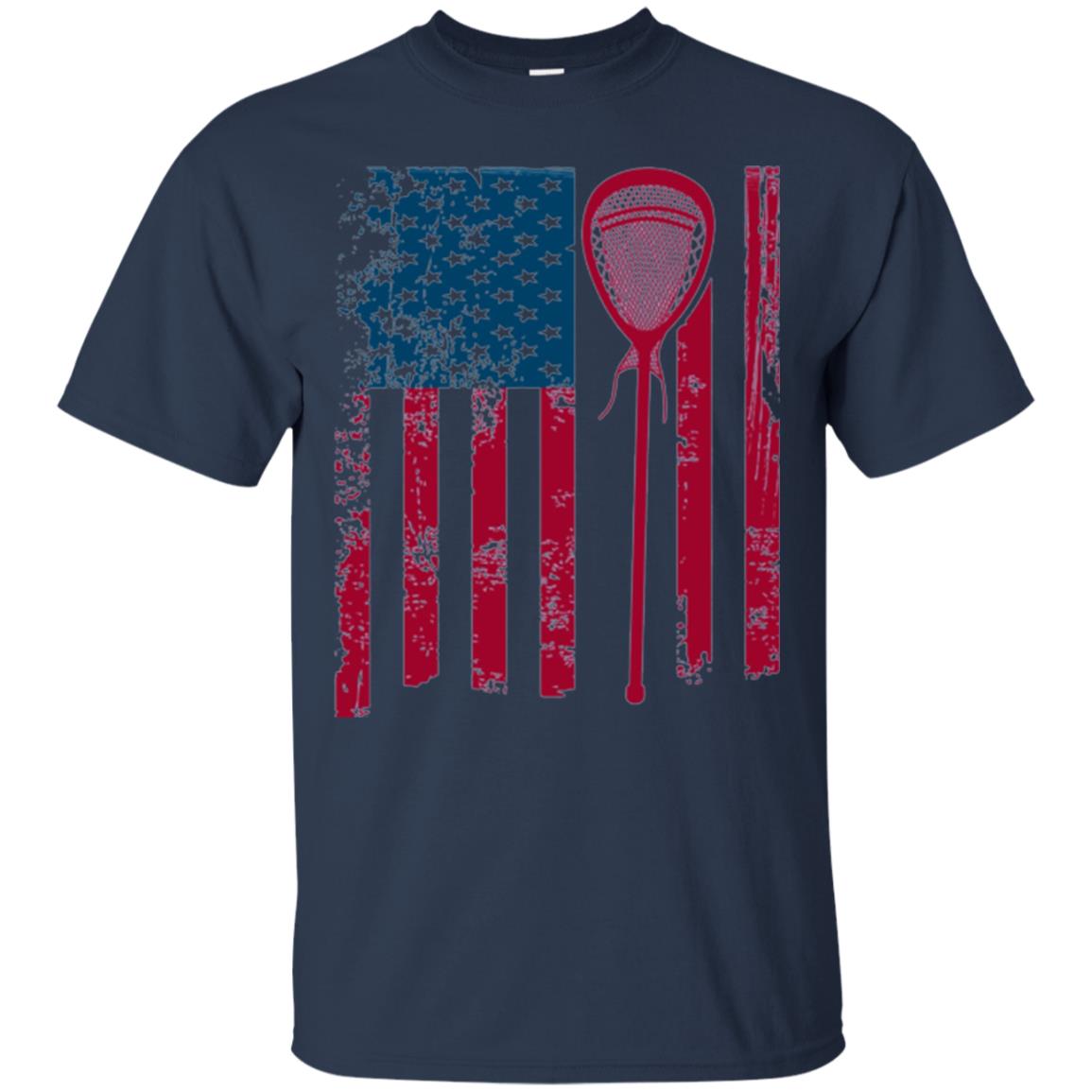 Lacrosse Player T-shirt Lacrosse American Flag Stick Navy