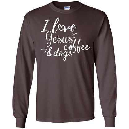 I Love Jesus Coffee And Dogs Christian T-shirt Dark Chocolate