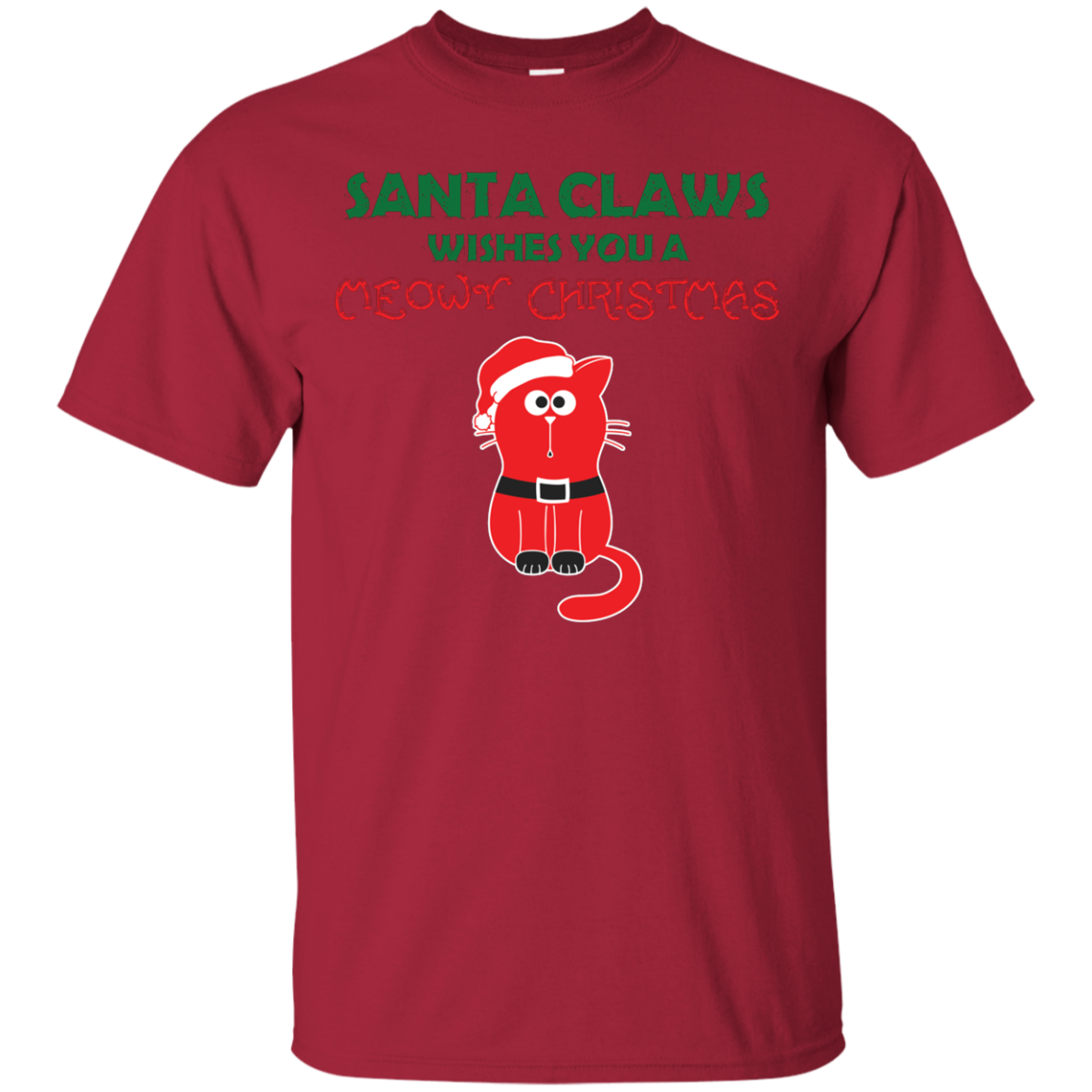 Christmas T-shirt Santa Claws Wishes You A Meowy Christmas Cardinal