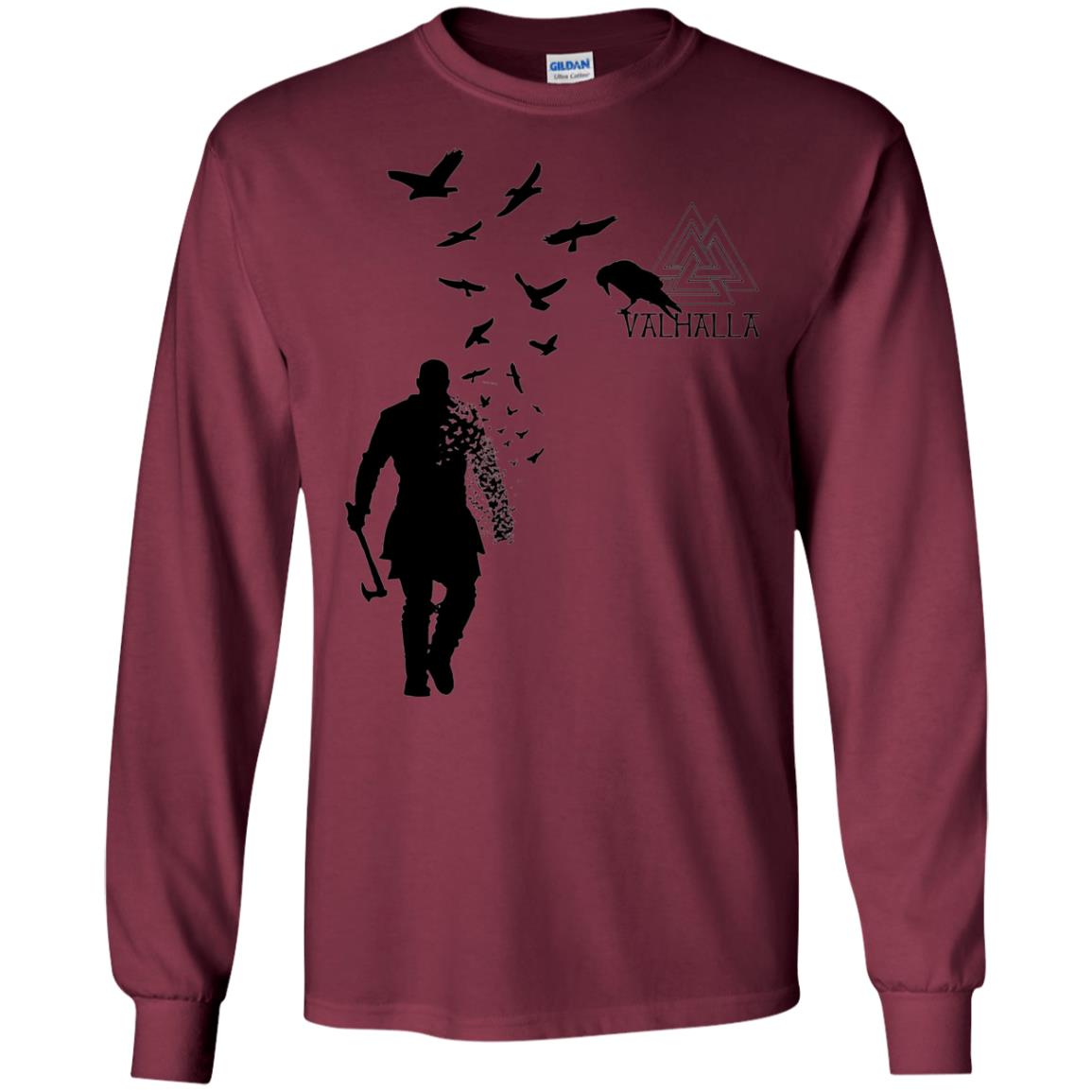 Vikings Axe Ragnar Lothbrok Flock Of Ravens Valhalla Symbol T-shirt Maroon
