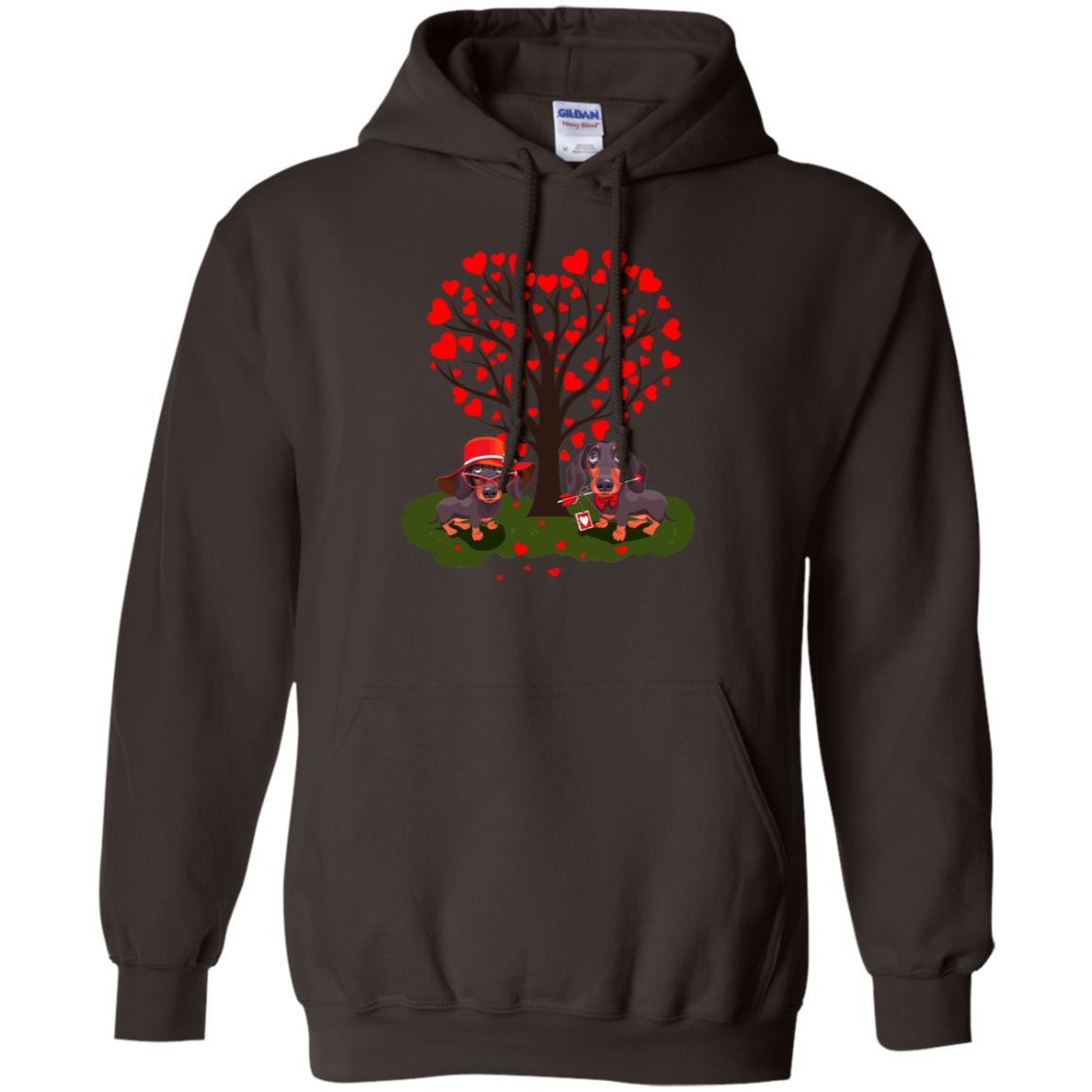 Valentine Dachshund Couple Heart Tree Shirt Dark Chocolate