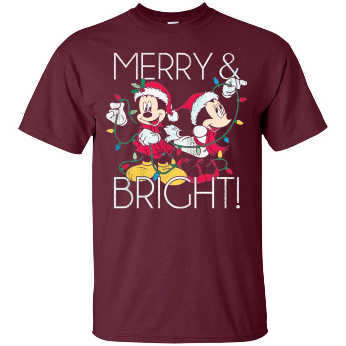 Disney Mickey Mouse T-shirt Merry And Bright Christmas Maroon
