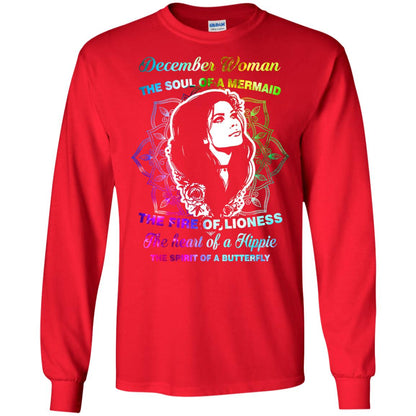 December Woman Shirt The Soul Of A Mermaid The Fire Of Lioness The Heart Of A Hippeie The Spirit Of A Butterfly Red